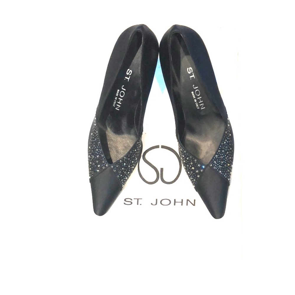 St. John black Satin Heels with Crystals